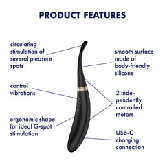 Satisfyer Tip Tease - Black - Black USB Rechargeable Vibrator with Twirling Tip