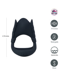 Maia ROCKY Vibrating Cock & Balls Ring - Black USB Rechargeable