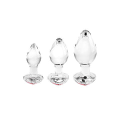 Adam & Eve RED HEART GEM GLASS BUTT PLUG SET - Clear