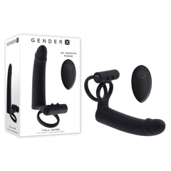 Gender X FULL SWING - Black USB Rechargeable Vibrating Cock Ring with Double Penetrator Dildo