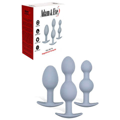Adam & Eve VIBRA-BALL TRIO - Grey Weighted Anal Training Set of 3 Butt Plugs