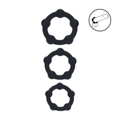 LEVELZ Beaded Silicone Cock Ring Set of 3 - Black