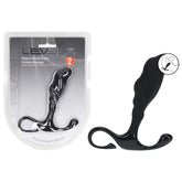 Black prostate massager with packaging on a white background