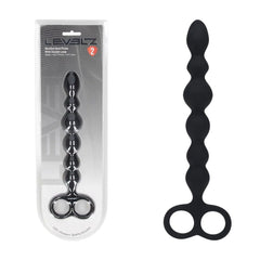 LEVELZ Beaded Silicone Anal Probe with Double Loop - Black 24.5 cm Anal Beads