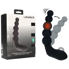 LEVELZ Rechargeable Beaded Prostate Massager - Black USB Rechargeable Heating + Vibrating