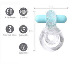Maia Jayden - Clear/Blue USB Rechargeable Vibrating Cock & Ball Ring