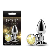 Rear Assets Silver - Small - Yellow Gem - Silver Small Metal Butt Plug with Yellow Gem Base