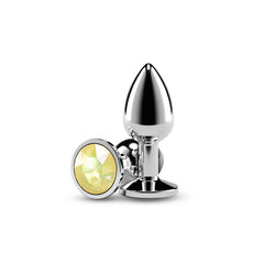 Rear Assets Silver - Small - Yellow Gem - Silver Small Metal Butt Plug with Yellow Gem Base