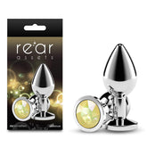 Rear Assets Silver - Medium - Yellow Gem - Silver Medium Metal Butt Plug with Yellow Gem Base