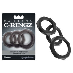 FCR Silicone Designer Stamina Cock Ring Set - Black