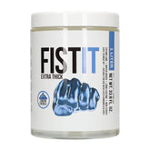 Jar of 'FIST IT' extra thick product with a white lid on a white background