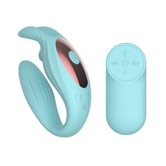 Passion Play Rabbit Couple Vibe with Remote Controller - Blue USB Rechargeable Couples Vibrator with Wireless Remote