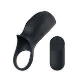 Passion Play Vibrating Cockring Sleeve - Black USB Rechargeable Vibrating Penis Sleeve with Wireless Remote
