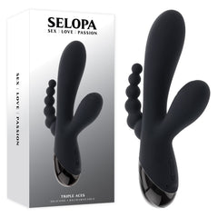 Selopa TRIPLE ACES Triple Stimulator Vibrator - Black 19.7 cm USB Rechargeable