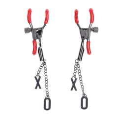 S&M Exs & Ohs Nipple Clamps - Red Tipped Metal Nipple Clamps - Set of 2