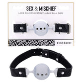 Sex & Mischief Lace Silicone Breathable Ball Gag - Black/Grey Mouth Restraint