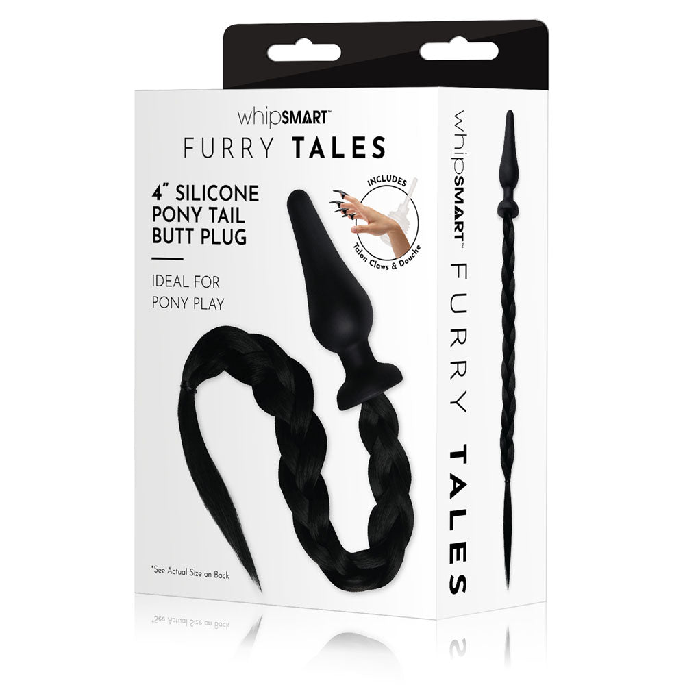 Furry Tales 4 Inch Silicone Black Pony Tail Butt Plug
