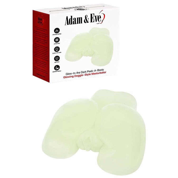 Adam & Eve glow-in-the-dark product with packaging on a white background