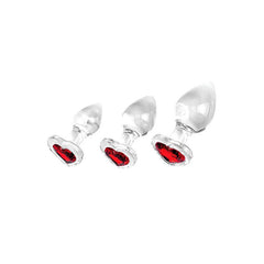 Adam & Eve RED HEART GEM GLASS BUTT PLUG SET - Clear - ANAL TOYS - Mr and Mrs D's