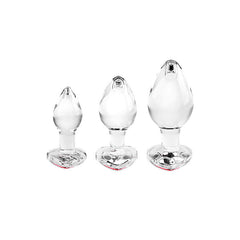 Adam & Eve RED HEART GEM GLASS BUTT PLUG SET - Clear - ANAL TOYS - Mr and Mrs D's