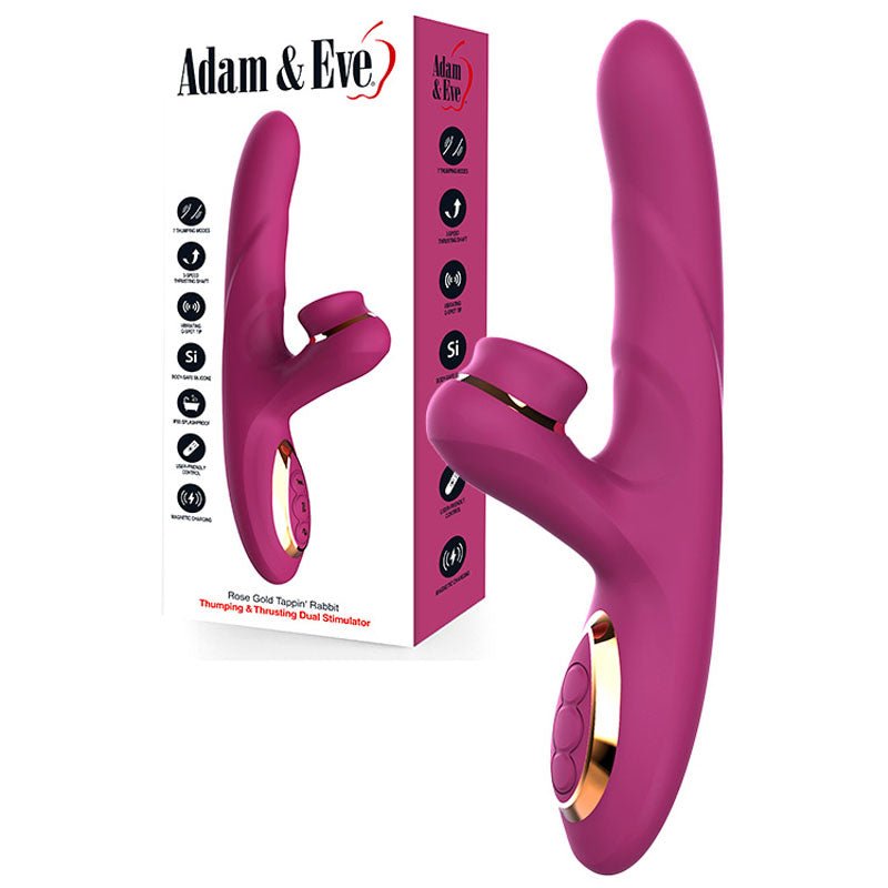 Adam & Eve ROSE GOLD Tapping & Thrusting Rabbit Vibrator - Purple - Mr and Mrs D's