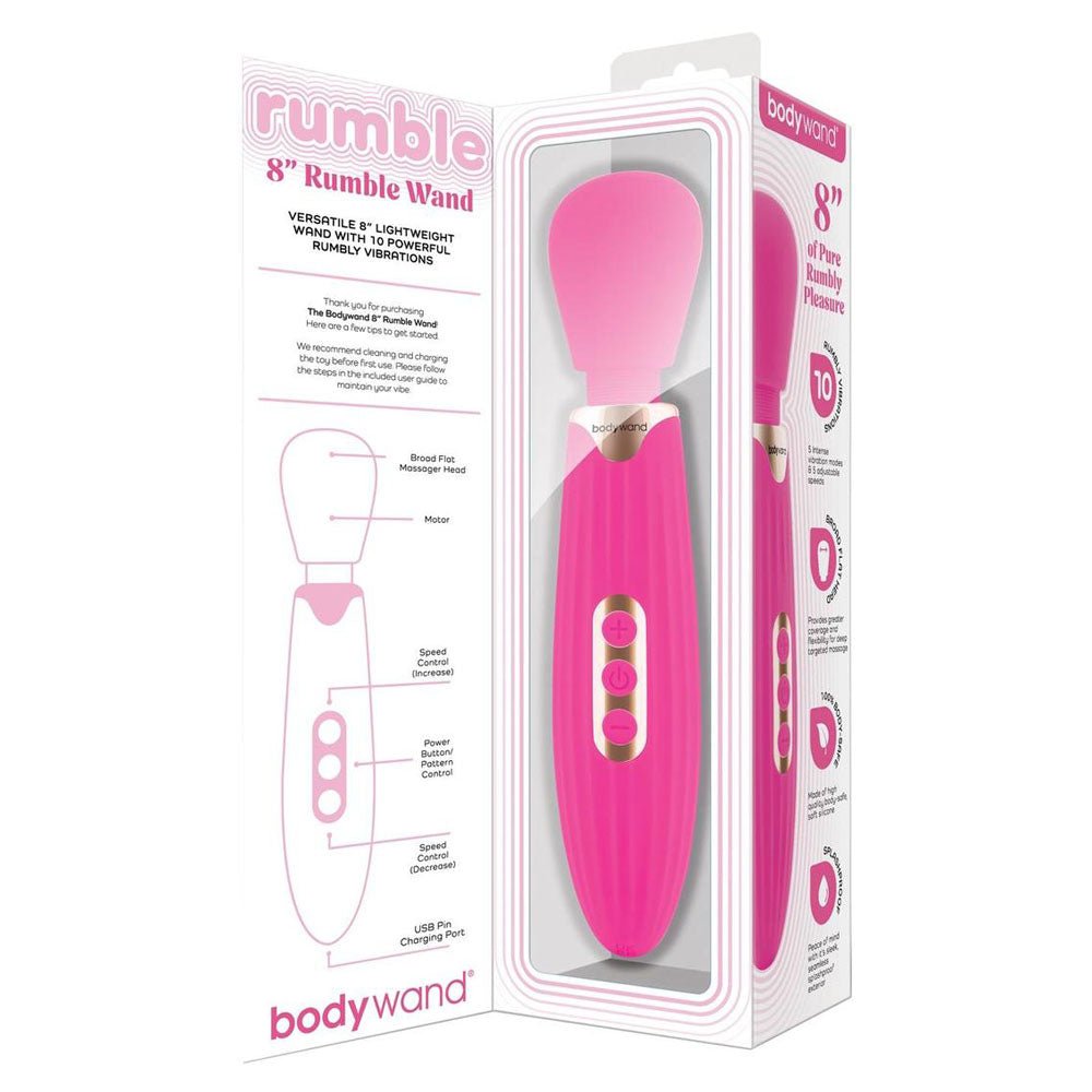 Pink 'rumble' wand with packaging on a white background