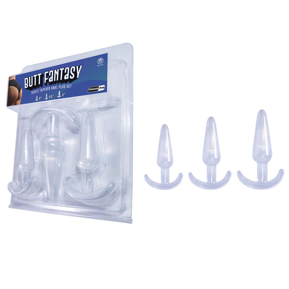 Butt Fantasy Triple Tapered Anal Plug Set - Clear - Clear Beginners Butt Plugs - Set of 3 Sizes - ANAL TOYS - Mr and Mrs D's