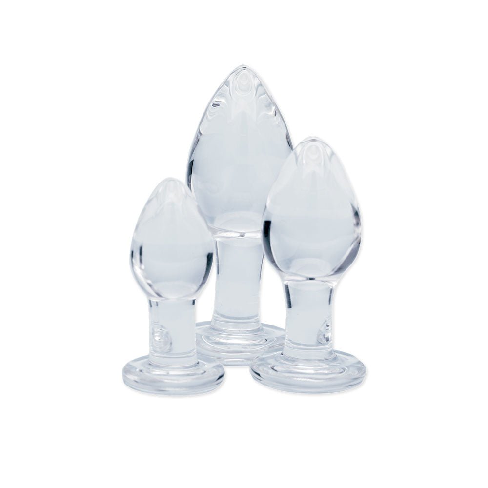 Clarity - Utopian Trinity - Clear Glass Butt Plugs - Set of 3 Sizes - GLASS TOYS - Mr and Mrs D's