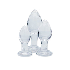 Clarity - Utopian Trinity - Clear Glass Butt Plugs - Set of 3 Sizes - GLASS TOYS - Mr and Mrs D's