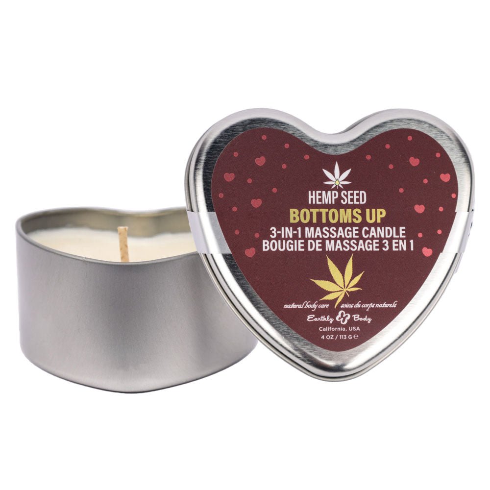 EB Hemp Seed 3 in 1 Massage Heart Candle - Bottom's Up - Bottoms Up (Wild Blueberries, Dewy Meadow - grass, Sweet Wildflowers) - 113 g - CANDLES - Mr and Mrs D's