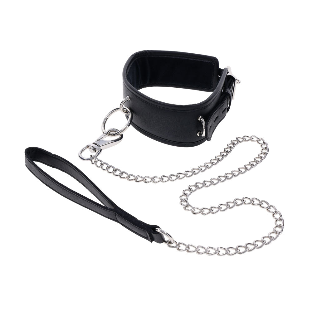 EDGE Collar & Leash - Neck Restraint with Heavy Duty Metal Leash - Black - BONDAGE - TOYS - Mr and Mrs D's