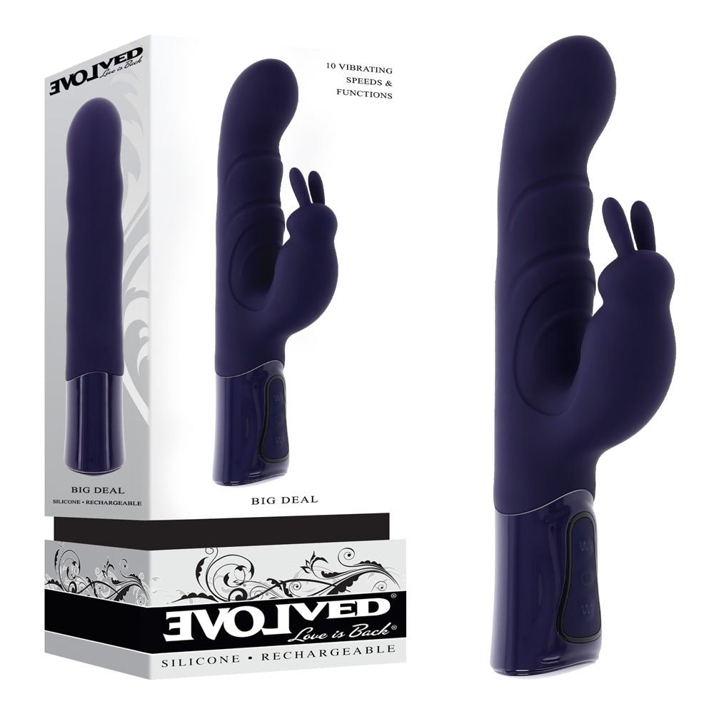 Evolved BIG DEAL - Purple 25.7 cm USB Rechargeable Rabbit Vibrator - Mr and Mrs D's