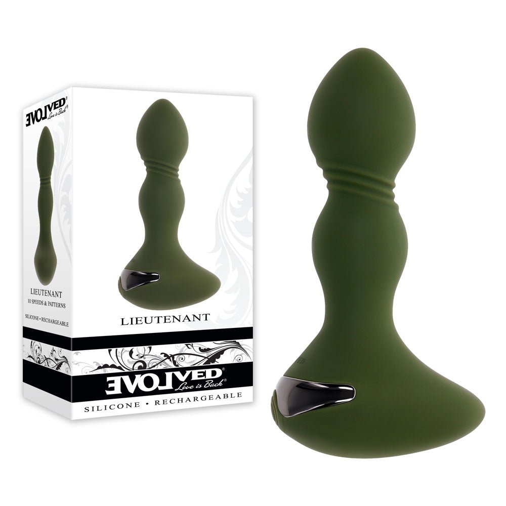 Evolved LIEUTENANT - Green 12.2 cm USB Rechargeable Vibrating Butt Plug - Mr and Mrs D's