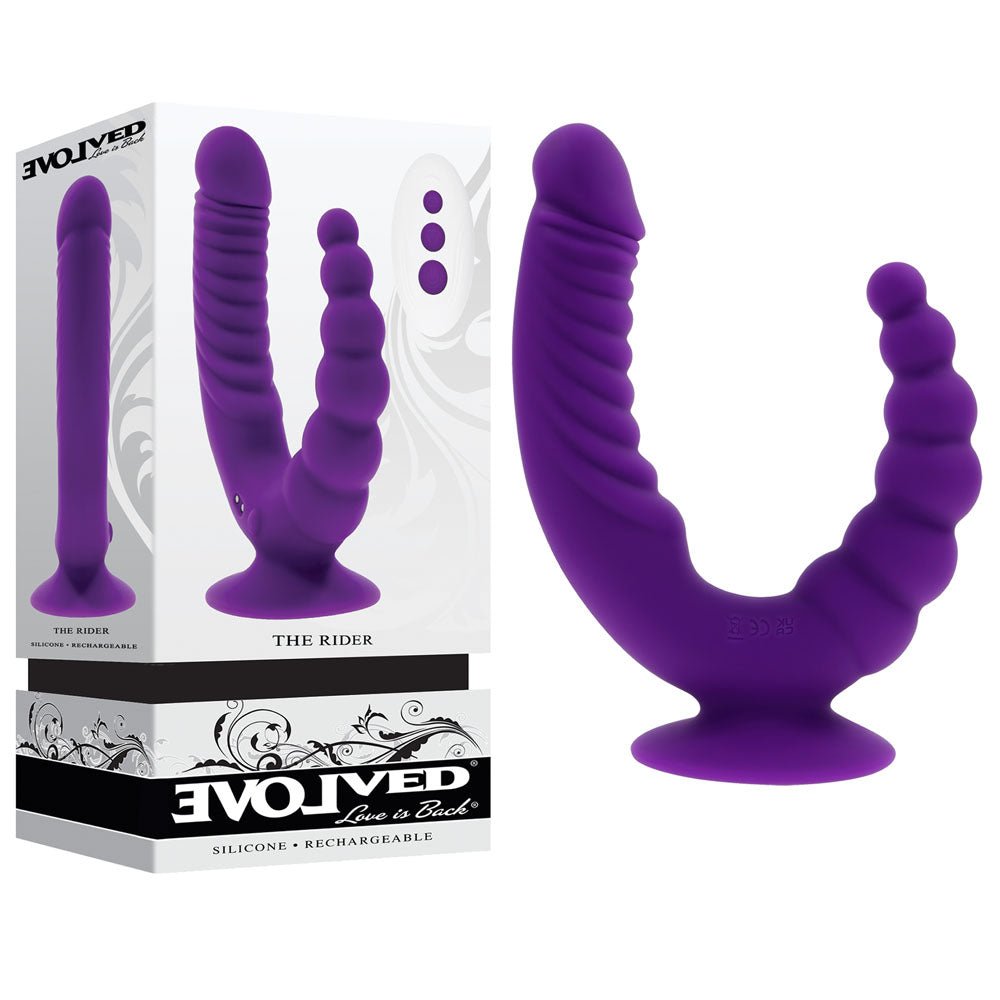 Evolved THE RIDER - Purple USB Rechargeable Double Ended Vibrator with Wireless Remote - Mr and Mrs D's