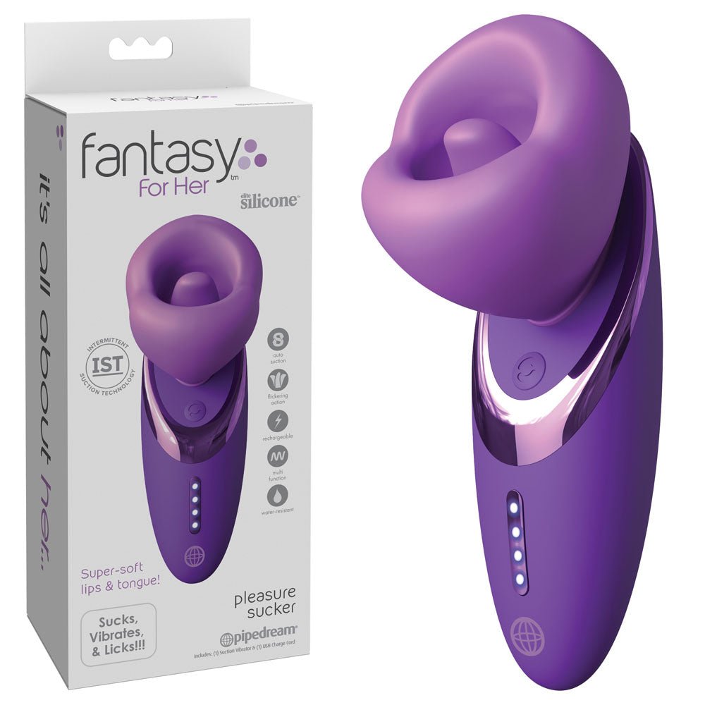 Fantasy For Her Pleasure Sucker - Purple USB Rechargeable Sucking, Licking & Vibrating Stimulator - Mr and Mrs D's