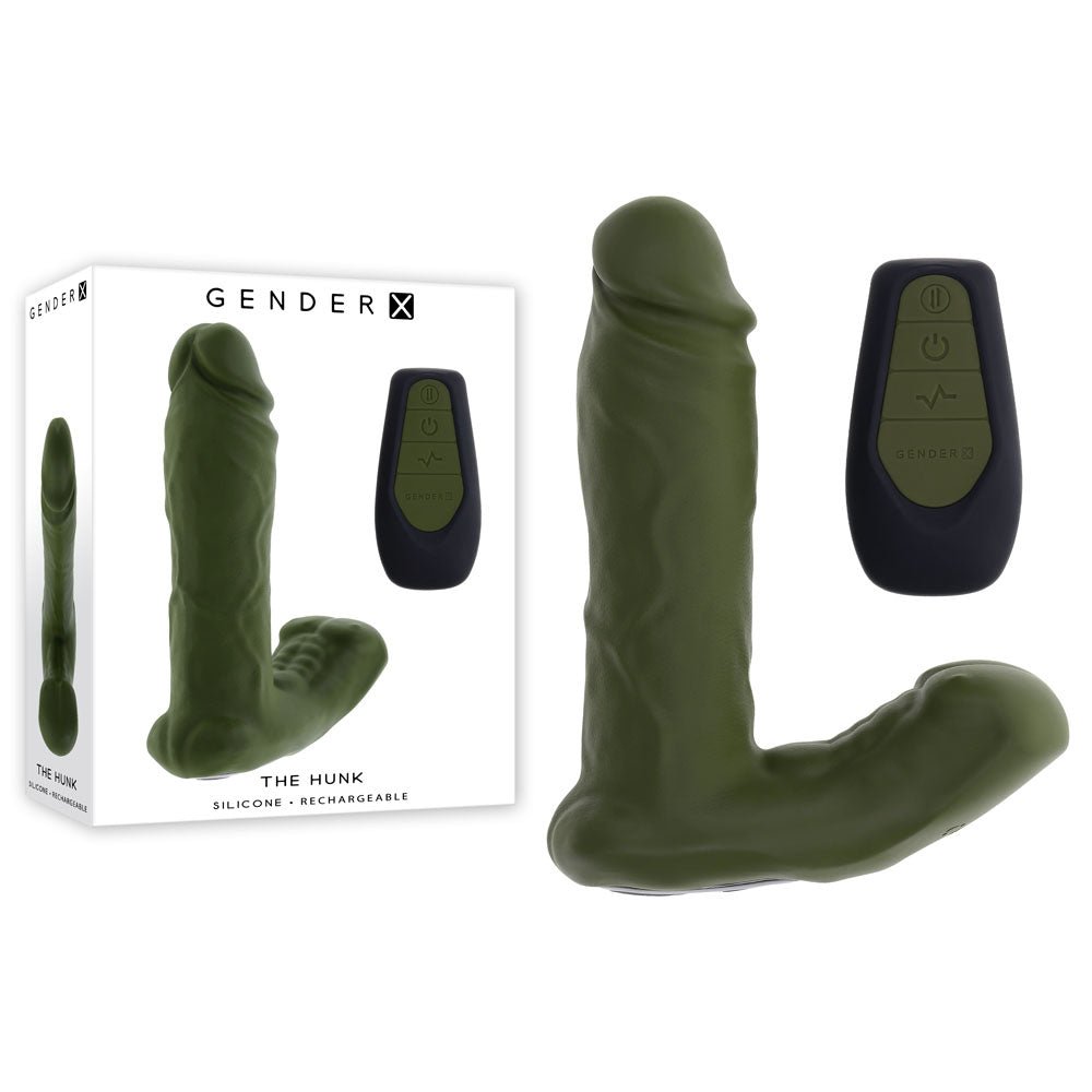 Gender X THE HUNK - Green 15.2 cm USB Rechargeable Thrusting Vibrator with Remote - Mr and Mrs D's