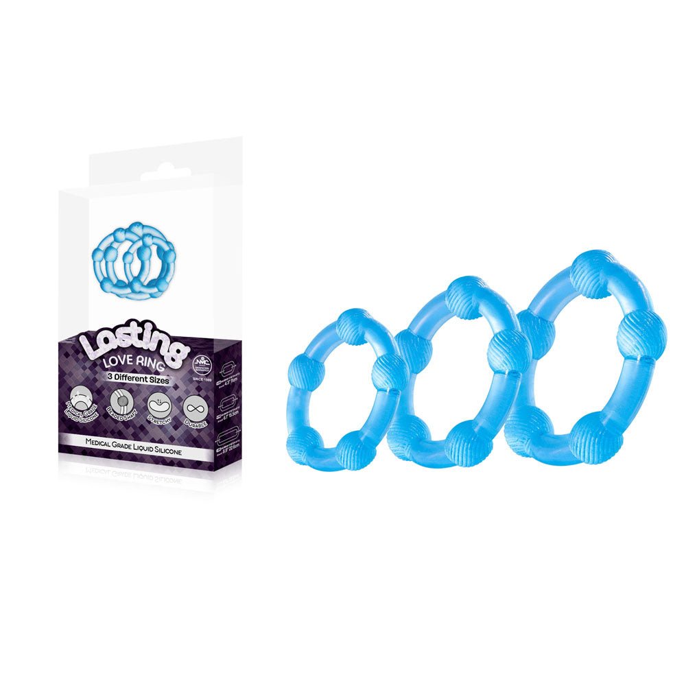 Lasting Love Ring 3 Piece Set - Blue - Blue Beaded Cock Rings - Set of 3 Sizes - Mr and Mrs D's