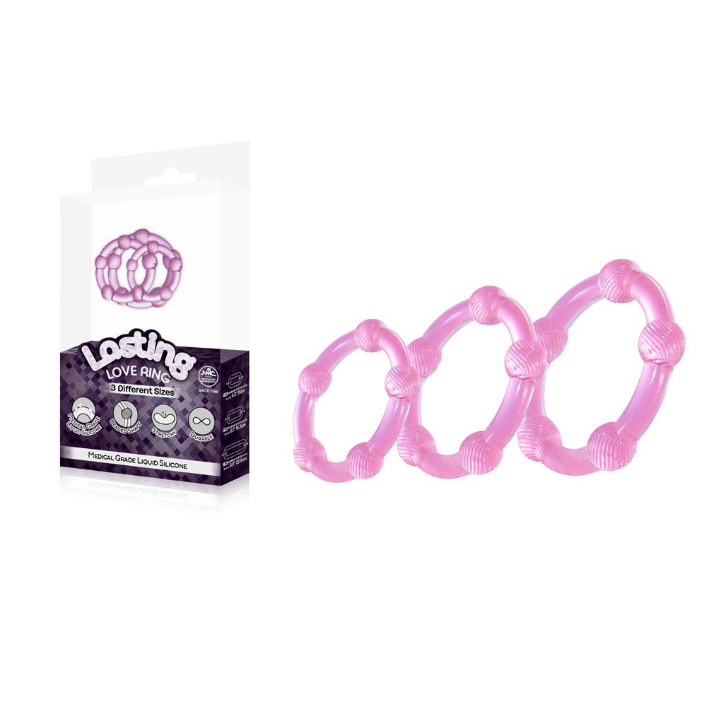 Lasting Love Ring 3 Piece Set - Pink - Pink Beaded Cock Rings - Set of 3 Sizes - Mr and Mrs D's