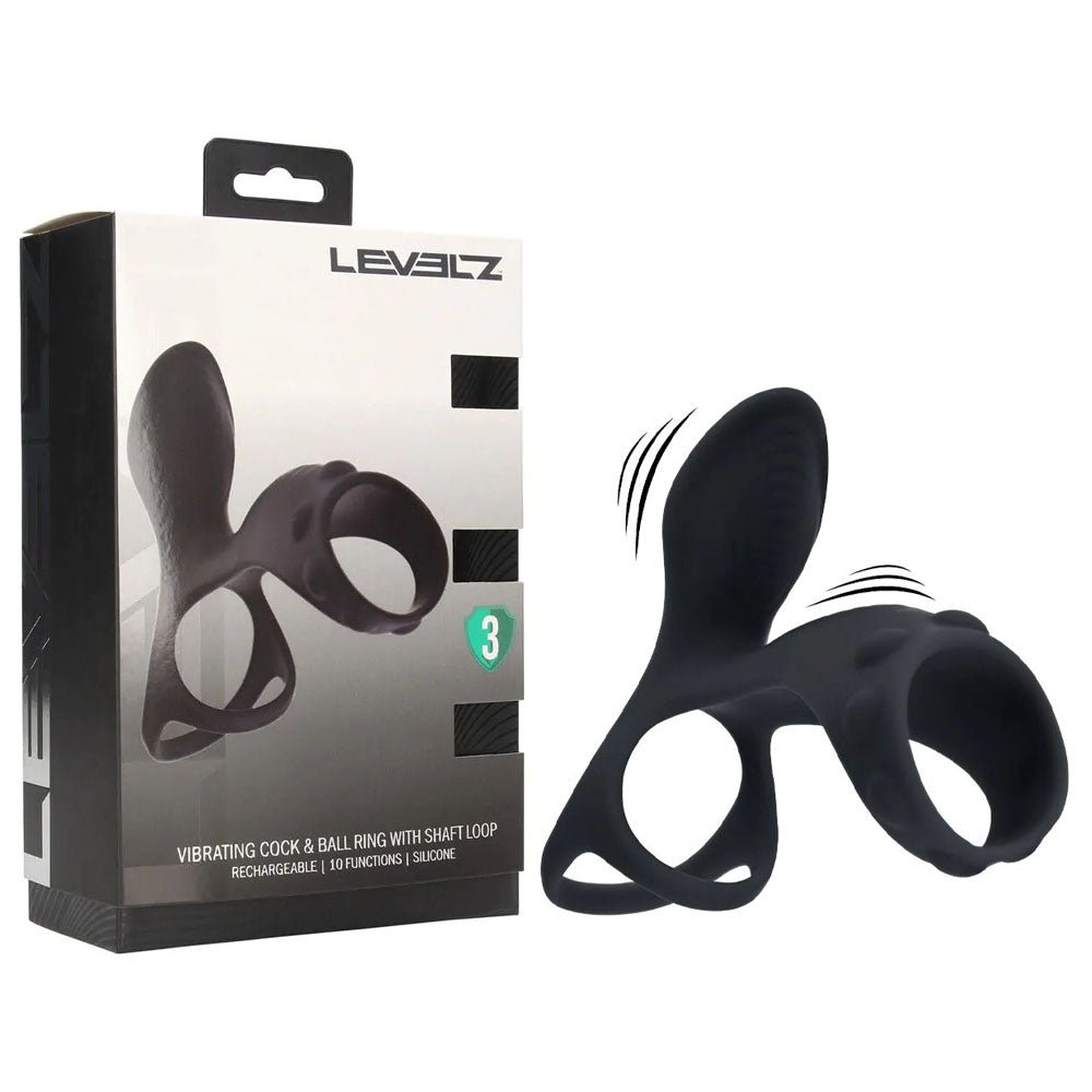 LEVELZ Vibrating Cock & Ball Ring with Shaft Loop - Black USB Rechargeable - COCK RINGS - Mr and Mrs D's