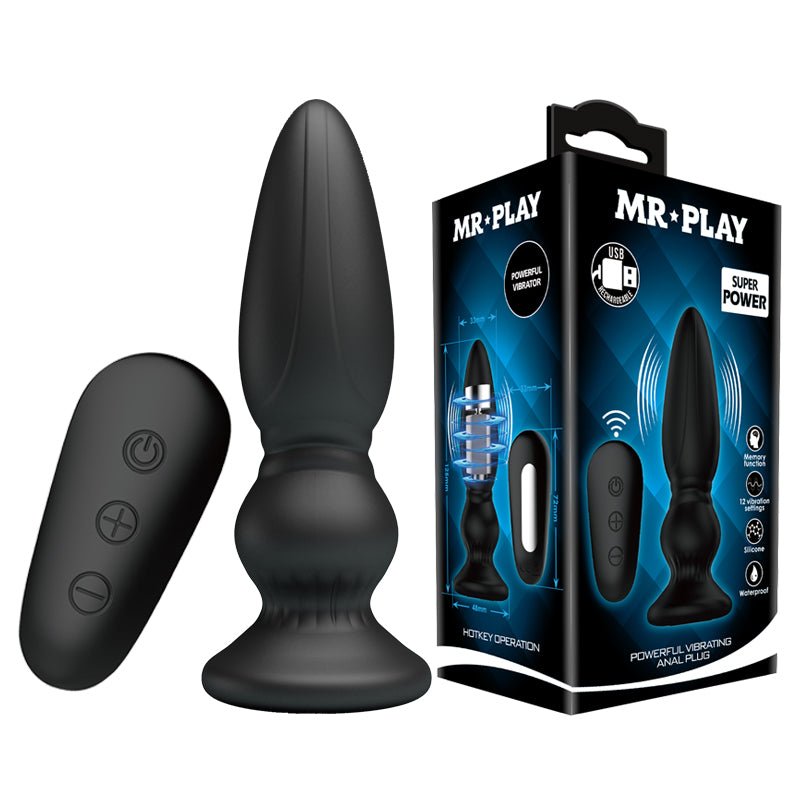 MR PLAY Powerful Vibrating Anal Plug - Black 12.5 cm USB Rechargeable Vibrating Anal Plug with Remote - Mr and Mrs D's