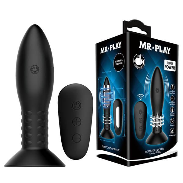 MR PLAY Rotation Beads Anal Plug - Black USB Rechargeable Beaded Butt Plug with Wireless Remote - Mr and Mrs D's