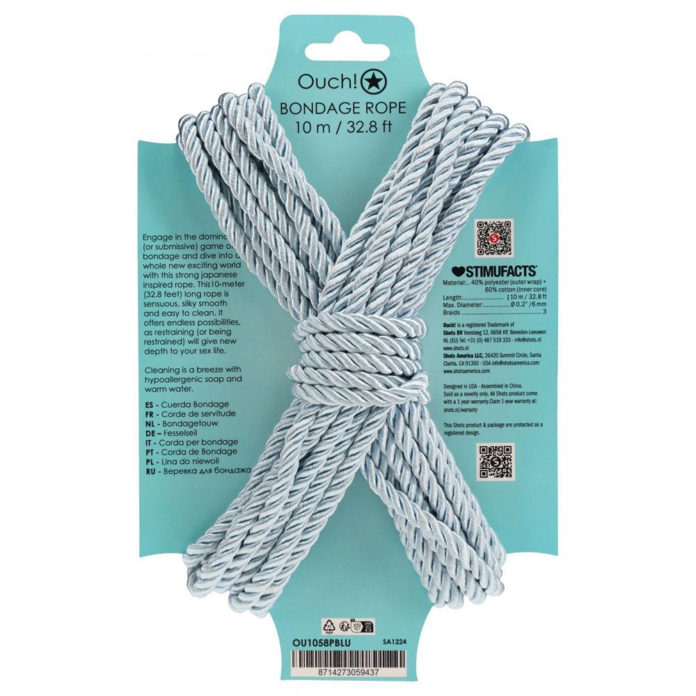 OUCH! Bondage Rope - 10 M - Powder Blue Nylon Bondage Rope - Mr and Mrs D's