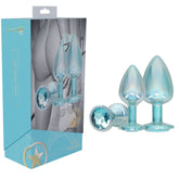 OUCH! Paris Collection - Metal Anal Plug Set - Blue - Metallic Blue Butt Plugs with Gem Bases - Set of 3 Sizes - Mr and Mrs D's