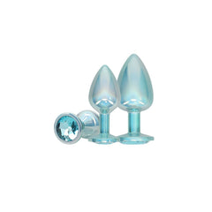 OUCH! Paris Collection - Metal Anal Plug Set - Blue - Metallic Blue Butt Plugs with Gem Bases - Set of 3 Sizes - Mr and Mrs D's