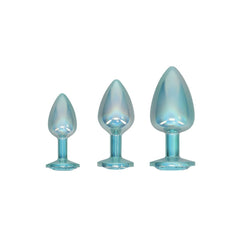OUCH! Paris Collection - Metal Anal Plug Set - Blue - Metallic Blue Butt Plugs with Gem Bases - Set of 3 Sizes - Mr and Mrs D's