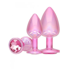 OUCH! Paris Collection - Metal Anal Plug Set - Pink - Metallic Pink Butt Plugs with Gem Bases - Set of 3 Sizes - Mr and Mrs D's