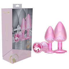 OUCH! Paris Collection - Metal Anal Plug Set - Pink - Metallic Pink Butt Plugs with Gem Bases - Set of 3 Sizes - Mr and Mrs D's