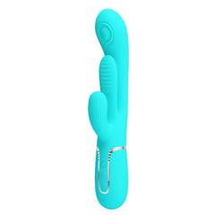 Party Up ANDY Multi Function Vibrator - Teal - Teal 22.2 cm USB Rechargeable Rabbit Vibrator with Flicking and Thumping Tip - Mr and Mrs D's