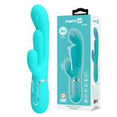 Party Up ANDY Multi Function Vibrator - Teal - Teal 22.2 cm USB Rechargeable Rabbit Vibrator with Flicking and Thumping Tip - Mr and Mrs D's