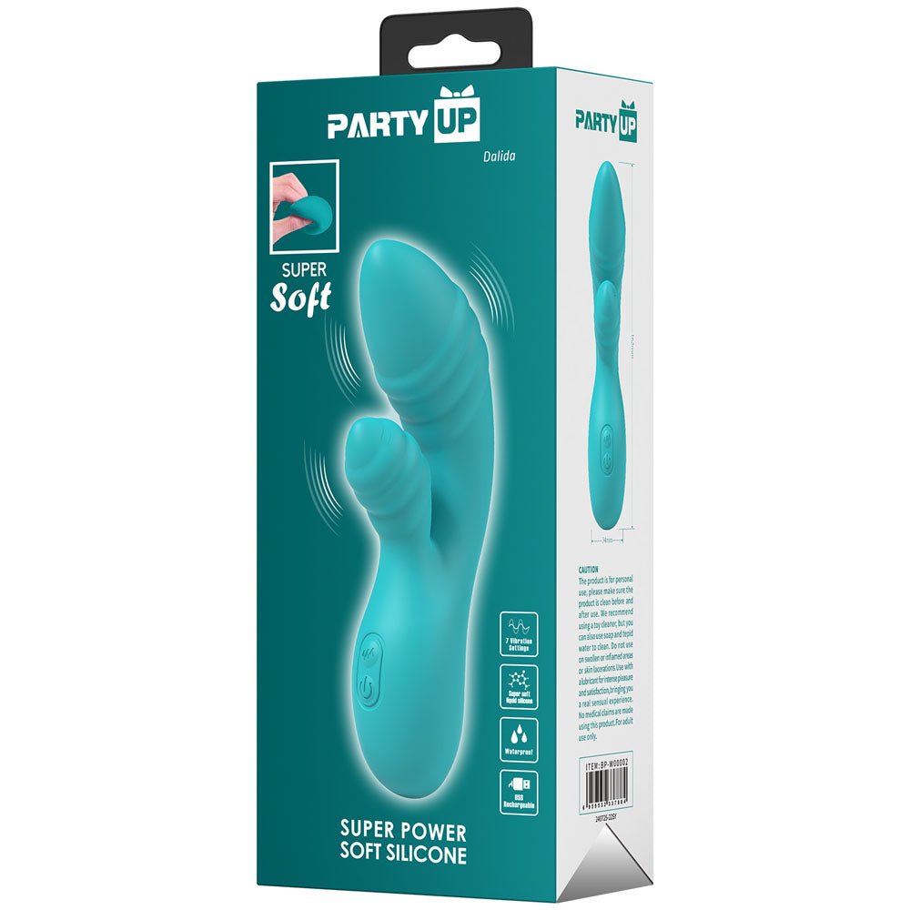 Party Up DALIDA - Teal - Teal 16.2 cm USB Rechargeable Rabbit Vibrator - Mr and Mrs D's
